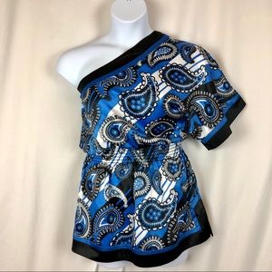 Mymichelle Blue Paisley One Shoulder Blouse Size L
